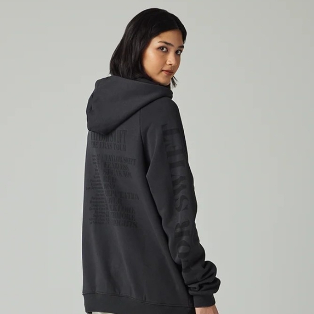 Black Graphic Zip-Up Hoodie with Back Tour Print 2XL - Picture 2 of 6